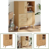 The Living Store Highboard OLDEN Braun 85x43x125 cm Massivholz Kiefer - Sideboard - Holzmöbel - Wohnzimmertisch - Regal - Schubladenschrank von THE LIVING STORE