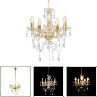 The Living Store Kronleuchter mit Perlen Golden Rund 5×E14 - Kronleuchter - Pendelleuchte - Wohnzimmer Deko - LED Lampe - Designer Lampe von THE LIVING STORE