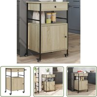 The Living Store - Küchenwagen Sonoma-Eiche 56x43x89,5 cm Holzwerkstoff - Küchentisch - Küchenschrank - Kücheninsel - Holztisch - Retro Stil von THE LIVING STORE