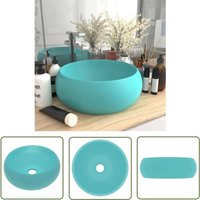 The Living Store Luxuriöses Waschbecken Rund Matt Hellgrün 40x15 cm Keramik - Runde Waschen - Badezimmer Waschbecken - Keramik Waschbecken - Matt von THE LIVING STORE