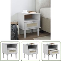 The Living Store - Nachttisch senja Rattan-Look Weiß 40x35x48 cm Massivholz Kiefer - Nachtisch - Nachttisch - Wohnzimmer - Schlafzimmereinrichtung The Living Store - Nachttisch senja Rattan-Look Weiß 40x35x48 cm Massivholz Kiefer - Nachtisch - Nachttisch - Wohnzimmer - Schlafzimmereinrichtung von THE LIVING STORE