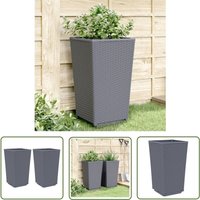 The Living Store - Pflanzkübel 2 Stk. Grau 32,5x32,5x57 cm pp - Blumentopf - Pflanzkübel - Gartenmöbel - Balkon Deko - Rattan Optik von THE LIVING STORE