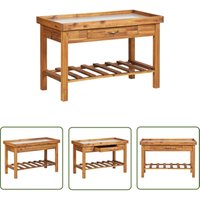 The Living Store - Pflanztisch mit Zink-Arbeitsplatte Massivholz Akazie - Gartentisch - Holztisch - Akasienholz - Zinkplatte - Blumentopfhalterung von THE LIVING STORE