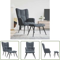 The Living Store - Relaxsessel mit Hocker Dunkelgrau Samt - Samtsofa - Wohnzimmersofa - Lounge Chair - Bequemlichkeit - Sessel Grau von THE LIVING STORE