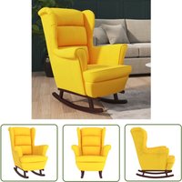 Schaukelstuhl mit Massivholz-Gummibeinen Gelb Samt - Samtsessel - Schaukelstuhl - Esszimmerstuhl - Lounge Chair - Gemütlicher Stuhl - The Living Store von THE LIVING STORE