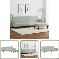 The Living Store - Schlafsofa 2-Sitzer mit Fußhocker Hellgrau Samt - Samtsofa - Schlafsofa - Sofa Mit Betfunktion - Gästebett - Wohnzimmersofa von THE LIVING STORE