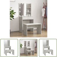 Schminktisch-Set mit led Betongrau Holzwerkstoff - Schminktisch - Kosmetiktisch - Schreibtisch - Makeup Tisch - led Beleuchtung - The Living Store von THE LIVING STORE