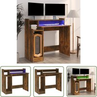 The Living Store Schreibtisch mit LEDs Räuchereiche 97x45x90 cm Holzwerkstoff - Bürostuhl - Schreibtischlampe - Home Office - Arbeitsplatzgestaltung von THE LIVING STORE