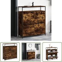 The Living Store - Schuhschrank mit 4 Klappen Räuchereiche 100x34x112 cm - Schuhausstattung - Schuhschrank - Schuhregal - Holzwerkstoffmöbel von THE LIVING STORE
