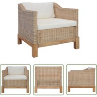 Sessel mit Auflagen Natur Rattan - Rattenstuhl - Esszimmerstuhl - Gartenstuhl - Lounge Chair - Gemütlicher Stuhl - The Living Store von THE LIVING STORE