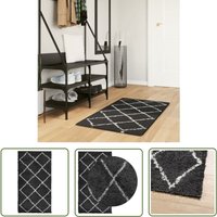 The Living Store - Shaggy-Teppich pamplona Hochflor Modern Schwarz Creme 60x110 cm - Shaggy-Teppich - Hochflor-Teppich - Wohnzimmerteppich von THE LIVING STORE