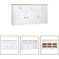 The Living Store - Sideboard Weiß 135x40x80 cm Kiefernholz Panama - Holz Sideboard - Kiefernholz Sideboard - Weißes Sideboard - Wohnzimmer Sideboard von THE LIVING STORE