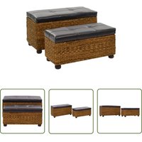 The Living Store - Sitzbank-Set 2-tlg. Seegras Braun - Seegrasbänkchen - Wohnzimmer Dekoration - Stauraumbänke - Rustikale Bank - Outdoor Bänke von THE LIVING STORE