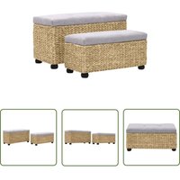 The Living Store - Sitzbank-Set 2-tlg. Seegras Grau - Seegrasbänkchen - Wohnzimmer Dekoration - Sitzbank Mit Stauraum - Landhaus Stil - Grau von THE LIVING STORE