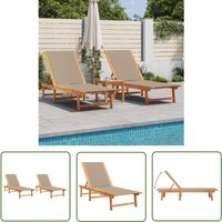 The Living Store Sonnenliegen 2 Stk. Taupe Massivholz Akazie und Textilene - Sonnenliegen - Gartenmöbel - Holzterrasse - Outdoor Möbel von THE LIVING STORE