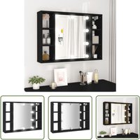 The Living Store - Spiegelschrank mit led Schwarz 76x15x55 cm - Spiegelschrank - Badezimmermöbel - LED-Spiegel - Holzwerkstoff - Kosmetikspiegel von THE LIVING STORE