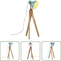 The Living Store Stehleuchte 25 W Blau 45x45x120 cm E27 - Stehlampe - Industrielle Beleuchtung - Wohnraumleuchte - Mangoholz - Metallleuchten von THE LIVING STORE