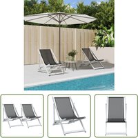 Strandstühle 2 Stk. Klappbar Grau Aluminium und Textilene - Strandstuhl - Gartenstuhl - Loungesessel - Outdoor Möbel - Balkonmöbel - The Living Store von THE LIVING STORE