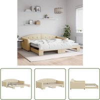 The Living Store - Tagesbett Ausziehbar Creme 100x200 cm Stoff - Schlafsofa - Doppelbett - Gästebett - Couchtisch - Wohnzimmermöbel von THE LIVING STORE