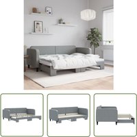 The Living Store - Tagesbett Ausziehbar Hellgrau 80x200 cm Stoff - Schlafsofa - Doppelbett - Gästebett - Ausziehbares Bett - Tagesbett von THE LIVING STORE