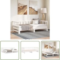 Tagesbett Ausziehbar Weiß 2x(90x190) cm Massivholz Kiefer - Holzbett - Kiefernholzbette - Gästebett - Schlafsofa - Tagesbett - The Living Store von THE LIVING STORE