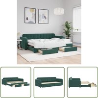The Living Store - Tagesbett Ausziehbar mit Schubladen Dunkelgrün 80x200 cm Samt - Sofa - Gästebett - Schlafsofa - Tagesbett - Wohnzimmer von THE LIVING STORE