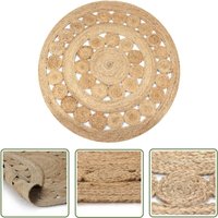 The Living Store - Teppich Flechtmuster Jute 120 cm Rund - Naturfaser Teppich - Runder Teppich - Jute Teppich - Gewebe Teppich - Wohnraum Teppich von THE LIVING STORE