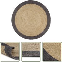The Living Store - Teppich Handgefertigt Jute mit Dunkelgrauem Rand 210 cm - Jute Teppich - Geflochter Teppich - Wohnteppich - Landhaus Stil von THE LIVING STORE