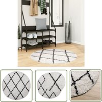 The Living Store - Teppich Shaggy Hochflor Modern Creme und Schwarz ø 100 cm - Shaggy-Teppich - Hochflor-Teppich - Cremefarbener Teppich - Schwarzer von THE LIVING STORE