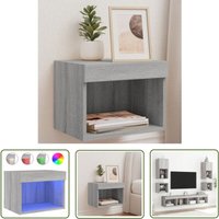 Wand-Nachttisch mit LED-Leuchten Grau Sonoma - TV-Tisch - Nachtkästchen - Holznachttesch - Wohnraumdeko - Beleuchtung - The Living Store von THE LIVING STORE