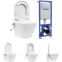 The Living Store - Wand-WC ohne Spülrand mit Einbau-Spülkasten Keramik Weiß - Toiletten - Weiß The Living Store - Wand-WC ohne Spülrand mit Einbau-Spülkasten Keramik Weiß - Toiletten - Weiß von THE LIVING STORE