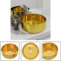 The Living Store - Waschbecken 40 x 15 cm Keramik Golden - Rundes Waschbecken - Keramik Waschbecken - Golden Waschbecken - Aufsatzwaschbecken von THE LIVING STORE