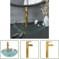 The Living Store - Waschbecken mit Wasserhahn und Ablaufgarnitur aus gehärtetem - Rundes Waschbecken - Glas Waschbecken - Designer Waschbecken The Living Store - Waschbecken mit Wasserhahn und Ablaufgarnitur aus gehärtetem - Rundes Waschbecken - Glas Waschbecken - Designer Waschbecken von THE LIVING STORE