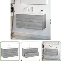 The Living Store Waschbeckenschrank mit Einbaubecken Grau Sonoma Holzwerkstoff - Badezimmermöbel - Waschtischschrank - Waschbeckenunterschrank von THE LIVING STORE