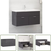 The Living Store - Waschbeckenunterschrank Hochglanz-Grau 90x38,5x46cm - Waschtischschrank - Badezimmermöbel - Holzwerkstoffschrank - Grau von THE LIVING STORE