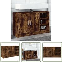 The Living Store - Waschbeckenunterschrank Räuchereiche 90x29x55 cm Holzwerkstoff - Waschtischunterschrank - Badezimmermöbel - Badschrank von THE LIVING STORE