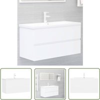 The Living Store Waschbeckenunterschrank mit Einbaubecken Weiß Holzwerkstoff - Waschbeckenunterschrank - Holzwerkstoff Möbel - Badezimmermöbel von THE LIVING STORE