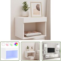 Wand-Nachttisch mit LED-Leuchten Weiß - TV-Stand - Nachtkästchen - Wohnraumdeko - Beleuchtung - Regal - The Living Store von THE LIVING STORE