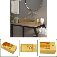 The Living Store - Waschbecken mit Überlauf 49 x 25 x 15 cm Keramik Golden - Waschbecken - Keramikwaschbecken - Goldenes Waschbecken The Living Store - Waschbecken mit Überlauf 49 x 25 x 15 cm Keramik Golden - Waschbecken - Keramikwaschbecken - Goldenes Waschbecken von THE LIVING STORE