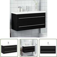 The Living Store - Waschbeckenunterschrank mit Einbaubecken Schwarz - Waschbeckenunterschrank - Badezimmermöbel - Küchenwäsche - Spüle von THE LIVING STORE