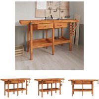 Werkbank mit Schubladen Schraubstöcken 162x62x83 cm Akazienholz - Werkbänke - Braun - The Living Store von THE LIVING STORE