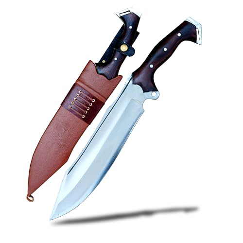 THE NEPAL Bowie-Messer - 30.5 cm lange Klinge | Handgeschmiedeter 5160 Blattfederstahl | gehärtet & geschärft | Griff aus Palisander | Lederscheide von THE NEPAL