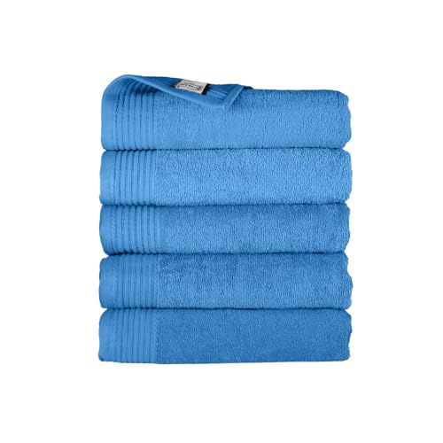 THE ONE TOWELLING Classic Handtücher - 70 x 140 cm - 5 Stück - Sparpack - Hohe Feuchtigkeitsaufnahme - 100% gekämmte Baumwolle - Schnell trocknend - Handtuch-Set - Badetuch - Azurblau von THE ONE TOWELLING
