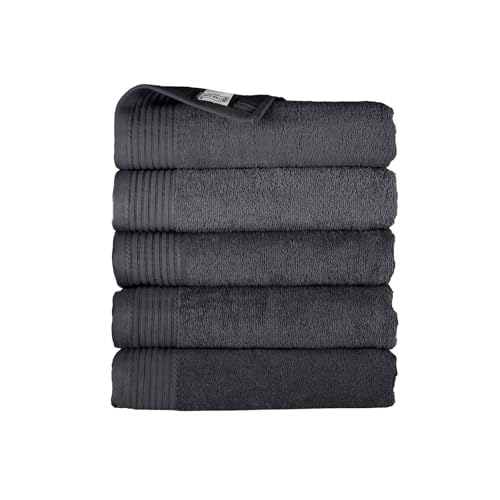 THE ONE TOWELLING Classic Handtücher - 70 x 140 cm - 5 Stück - Sparpackung - Hohe Feuchtigkeitsaufnahme - 100% gekämmte Baumwolle - Schnell trocknend - Handtuchset - Badetuch - Anthrazit von THE ONE TOWELLING