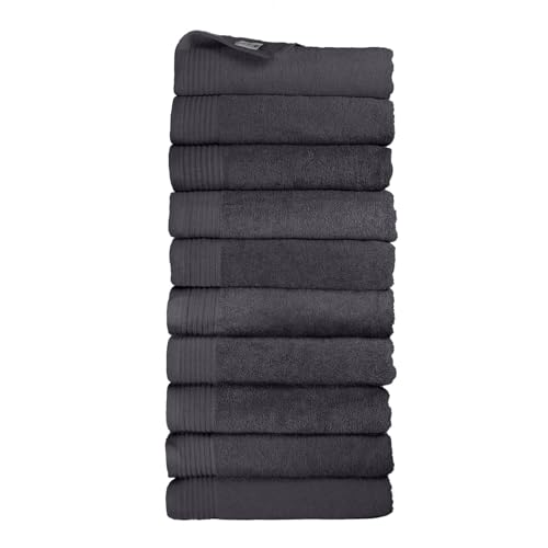 THE ONE TOWELLING Hotelqualität Handtücher - 50 x 100 cm - 10 Stück - Sparpackung - Hohe Feuchtigkeitsaufnahme - 100% gekämmte Baumwolle - Schnell trocknend - Handtuch-Set - Badetuch - Anthrazit von THE ONE TOWELLING