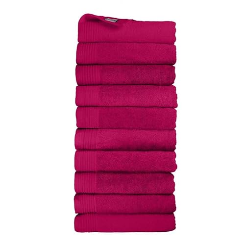 THE ONE TOWELLING Hotelqualität Handtücher - 50 x 100 cm - 10 Stück - Sparpackung - Hohe Feuchtigkeitsaufnahme - 100% gekämmte Baumwolle - Schnell trocknend - Handtuch-Set - Badetuch - Magenta von THE ONE TOWELLING
