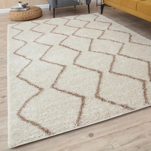 The Rugs Moderner marokkanischer Design-Teppich für Wohnzimmer und Schlafzimmer, fusselfrei und pflegeleicht (Boho Elfenbein/Beige, 140 x 200 cm) von THE RUGS
