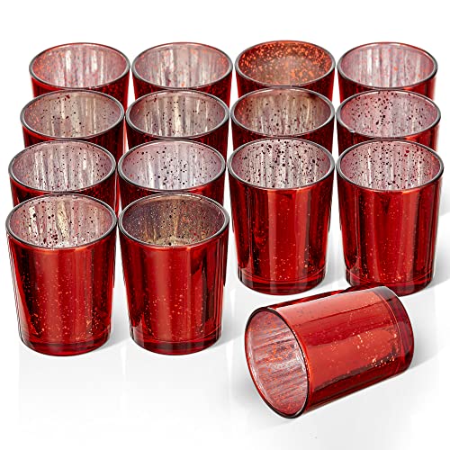 THE TWIDDLERS - Set of 15 Premium Speckled Tea Light Holders - 5x6cm Glass Candle Holder - Home Decoration, Table Decoration, Kitchen Accessories - Tea Light Candles for Christmas ambience (Rot) von THE TWIDDLERS