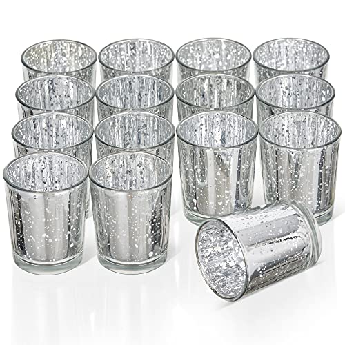 THE TWIDDLERS - Set of 15 Premium Speckled Tea Light Holders - 5x6cm Glass Candle Holder - Home Decoration, Table Decoration, Kitchen Accessories - Tea Light Candles for Christmas ambience (Silber) von THE TWIDDLERS