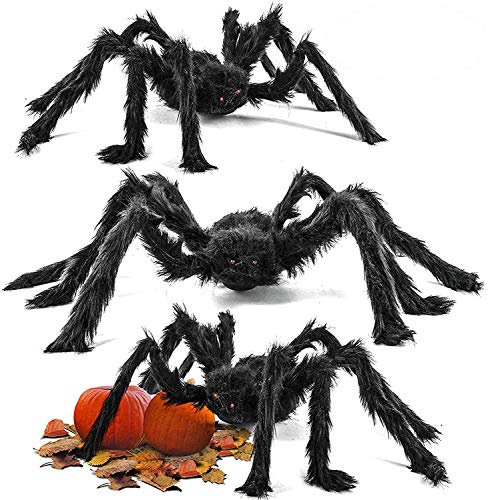 THE TWIDDLERS 3 Große Realistische Pelzige Spinnen mit Roten Augen, XL 75cm - Halloween Partydekoration für Drinnen & Draußen - Robust & Wiederverwendbar von THE TWIDDLERS